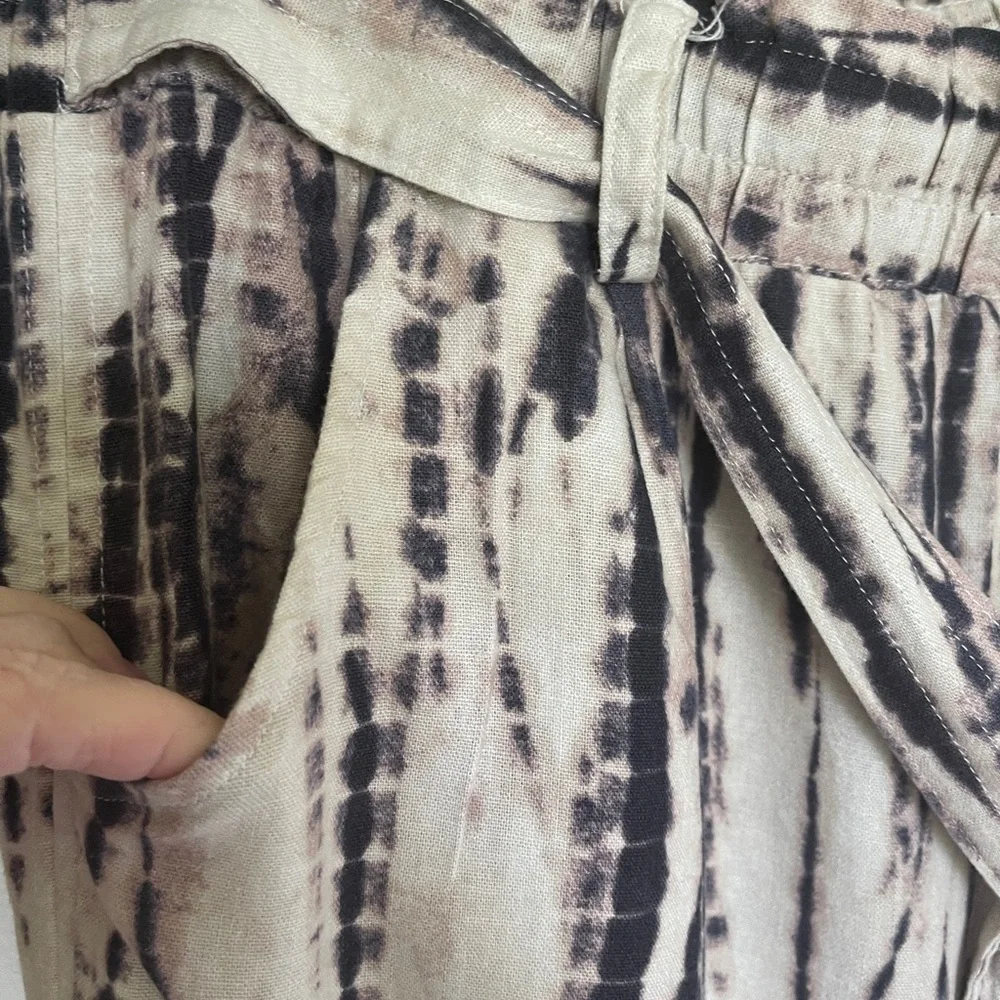 Linen Wide Leg Paperbag Pants XL | Elastic Waist Resort Coastal